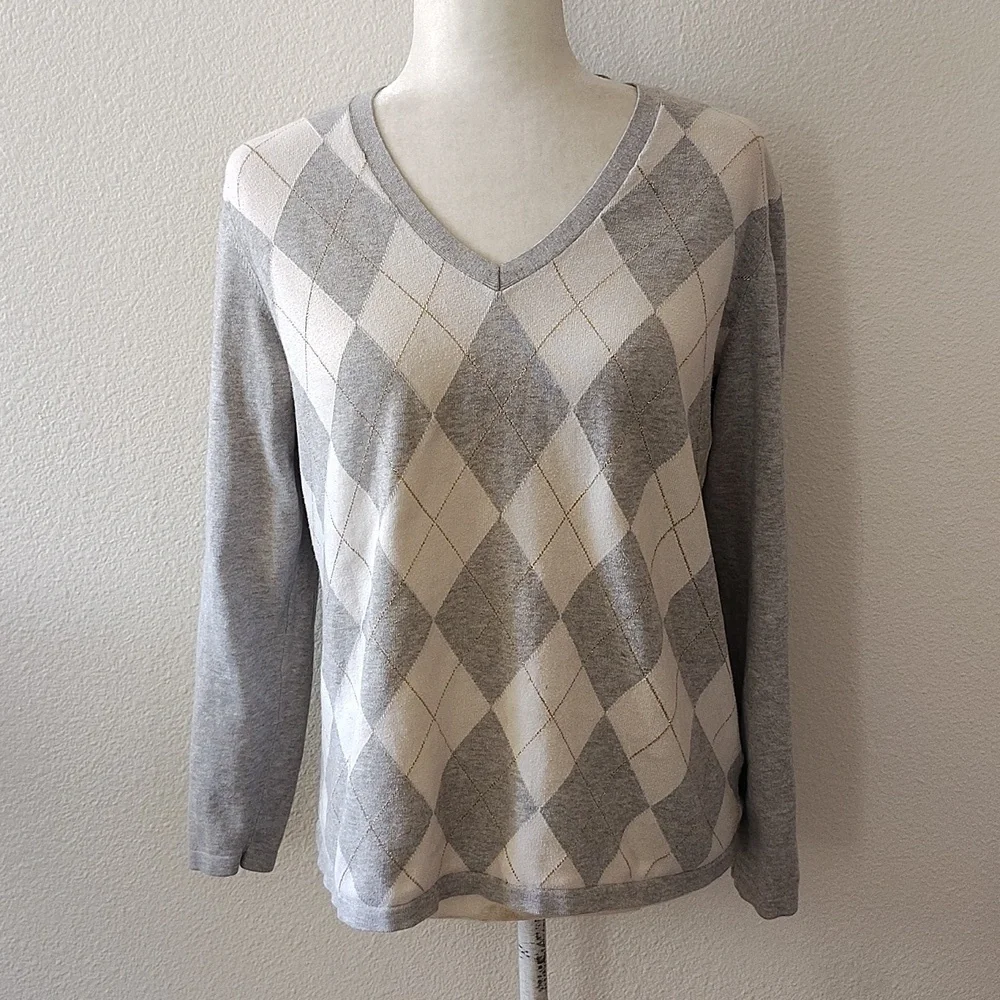 Timmy Hilfiger Classic Cotton V-neck Argyle Sweater Size large
